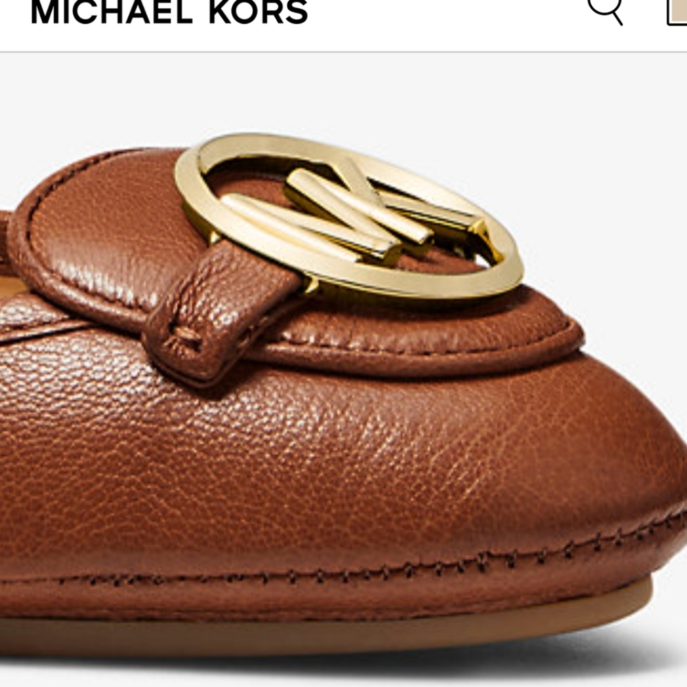Nitb Michael Kors Lilly MK logo leather ballet flats luggage brown and g… - Picture 10 of 13